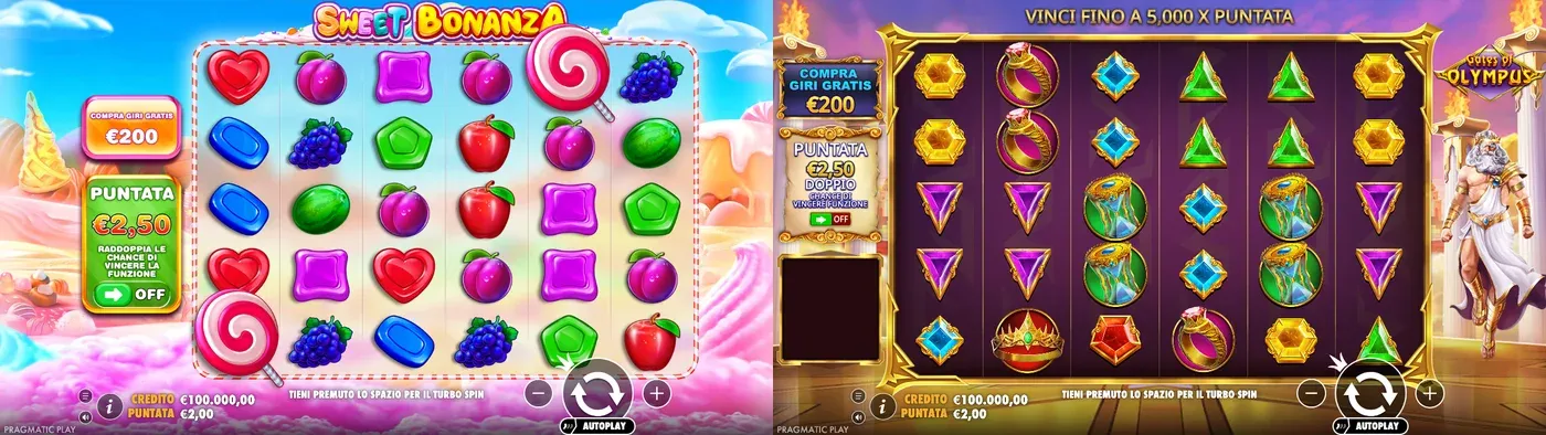 Sweet Bonanza e Gates of Olympus affiancate nelle demo italiane