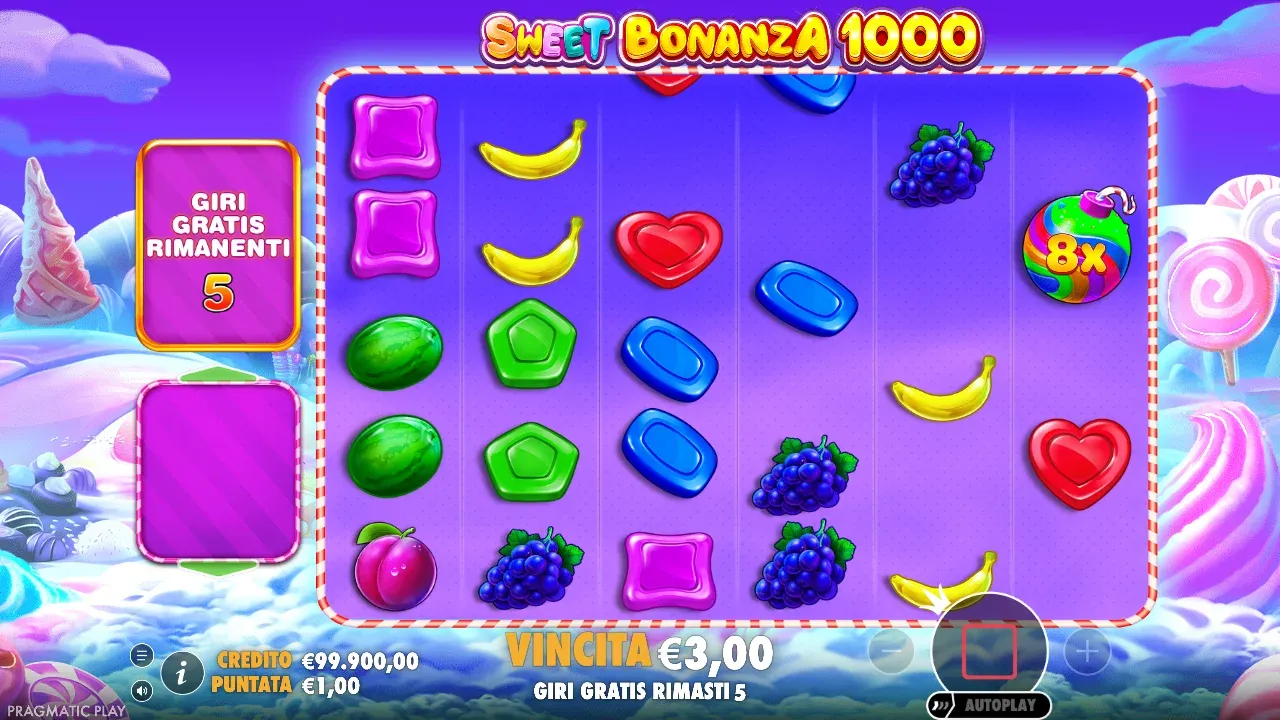 Sweet Bonanza 1000 nei giri gratis con una bomba da 8x e nessuna vincita