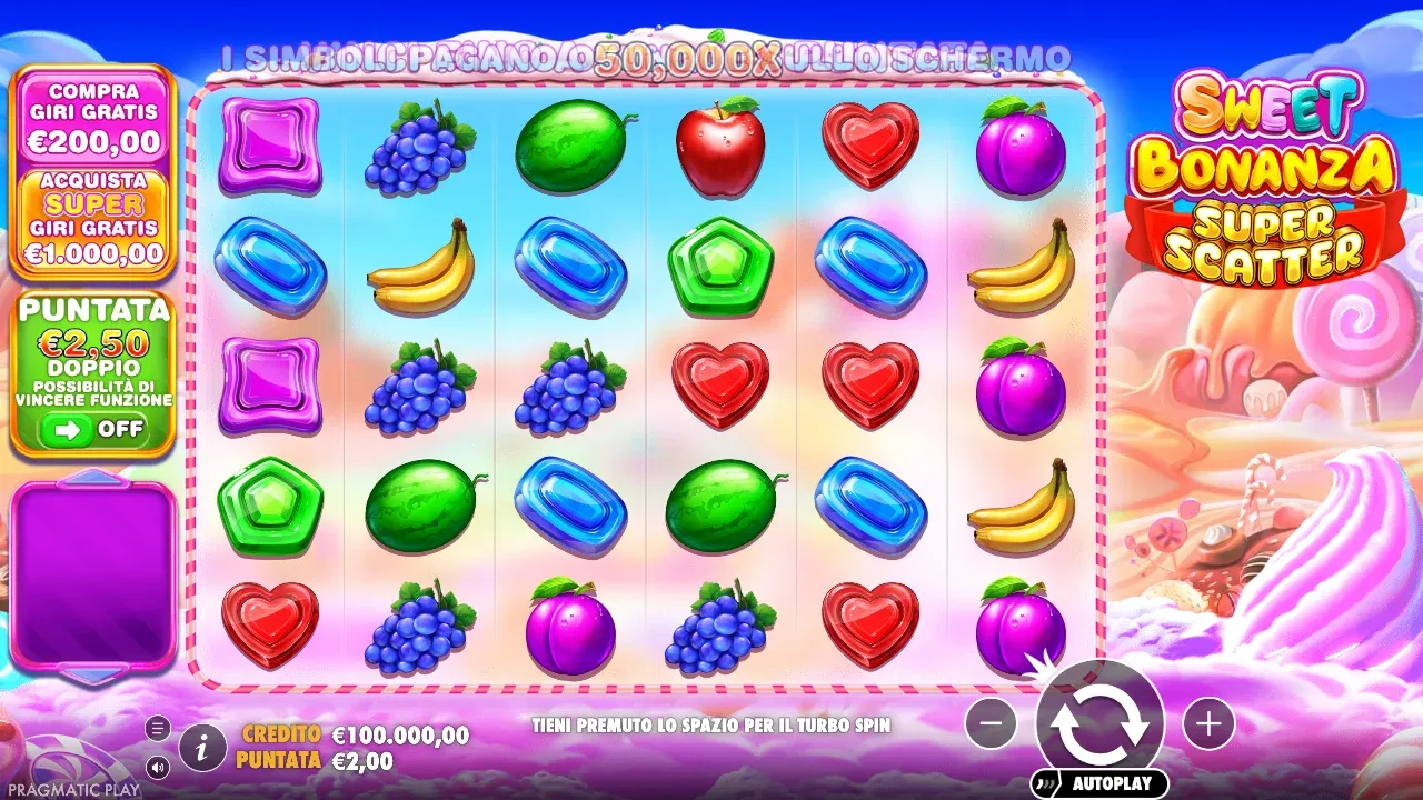 Sweet Bonanza Super Scatter in demo con due opzioni di acquisto e Puntata Ante